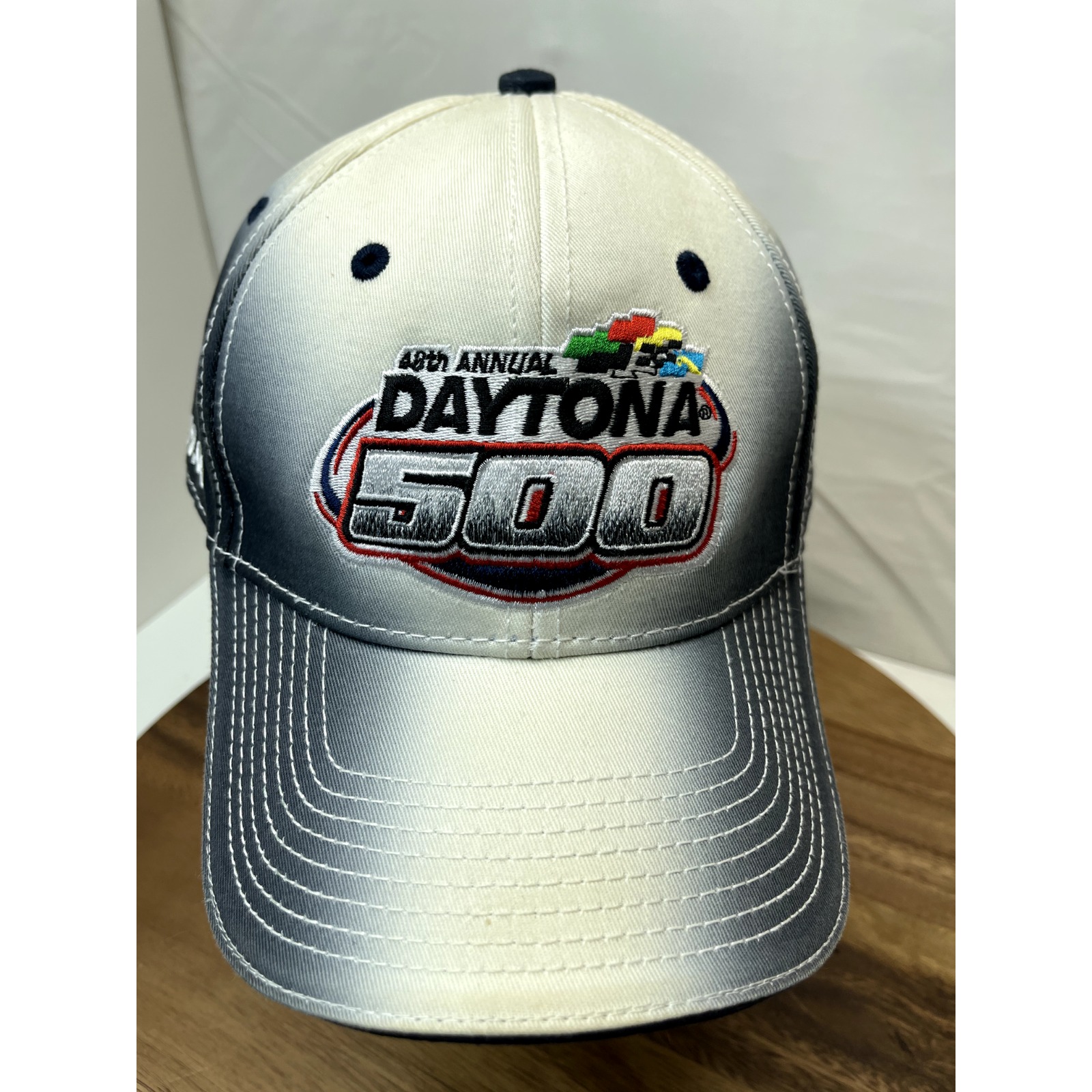 Daytona 500 Hat Cap White And Gray Hombre Great American Race Strap Back 48th